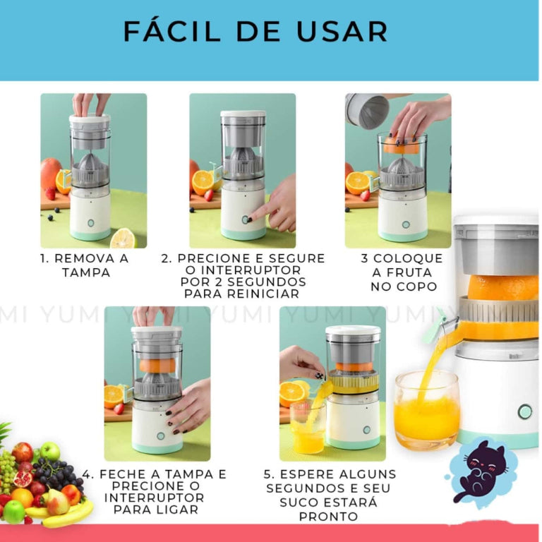 Espremedor Elétrico Laranja Limão Frutas 400ML P/ Fazer Sucos USB Recarregável Inox FAVariedades