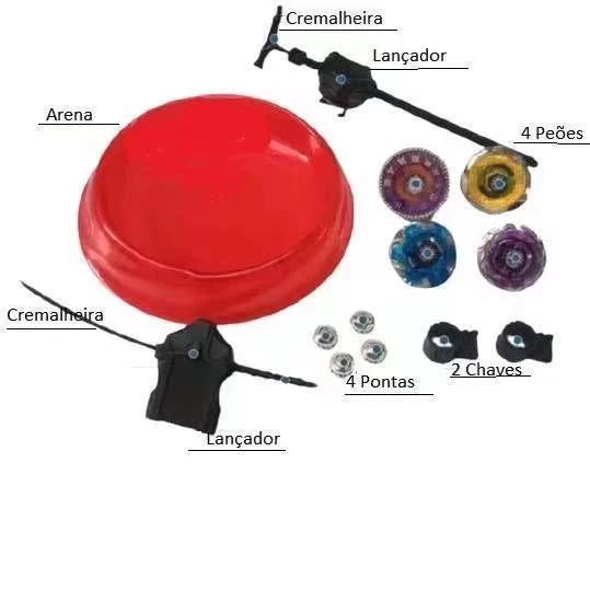 BRINQUEDO Kit 4 Beyblade Metal Fusion Led Tornado C/arena 2 Lançador shopee