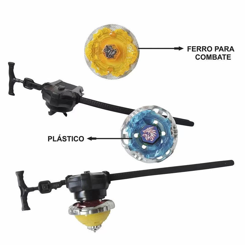 BRINQUEDO Kit 4 Beyblade Metal Fusion Led Tornado C/arena 2 Lançador shopee