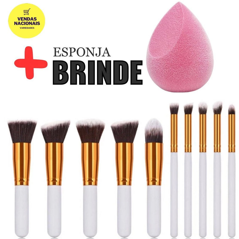 Kit pinceis maquiagem 10 peças + esponja gota  PRONTA ENTREGA shopee