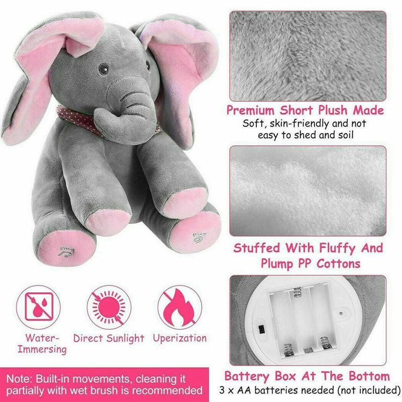 Elefante Brinquedos Will Cantar Com Música Capa Olhos Bebê Boneca Crianças Acompanhar Brinquedo De Pelúcia Peekaboo shopee