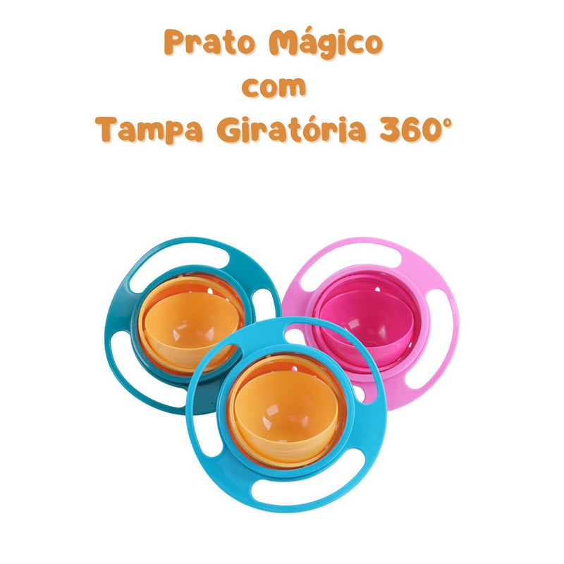 Prato Mágico com Tampa Giratório 360° Não Derrama Tigela Bowl Alimentação Infantil Bebê FAVariedades