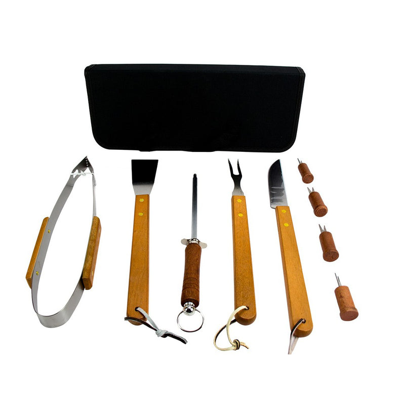 Kit Churrasco Inox Faca/garfo/pegador/espatula/amolador/chaira churrasqueiro facas tramontina FAVariedades