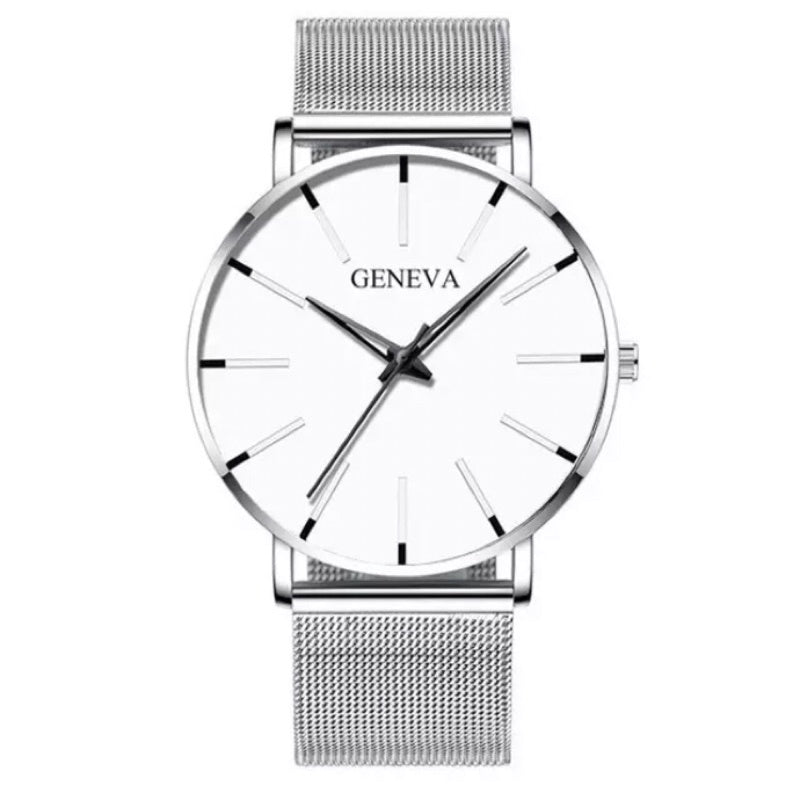 Relógio minimalista geneva masculino pulseira de metal FAVariedades