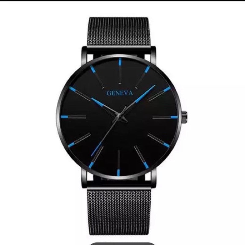 Relógio minimalista geneva masculino pulseira de metal FAVariedades