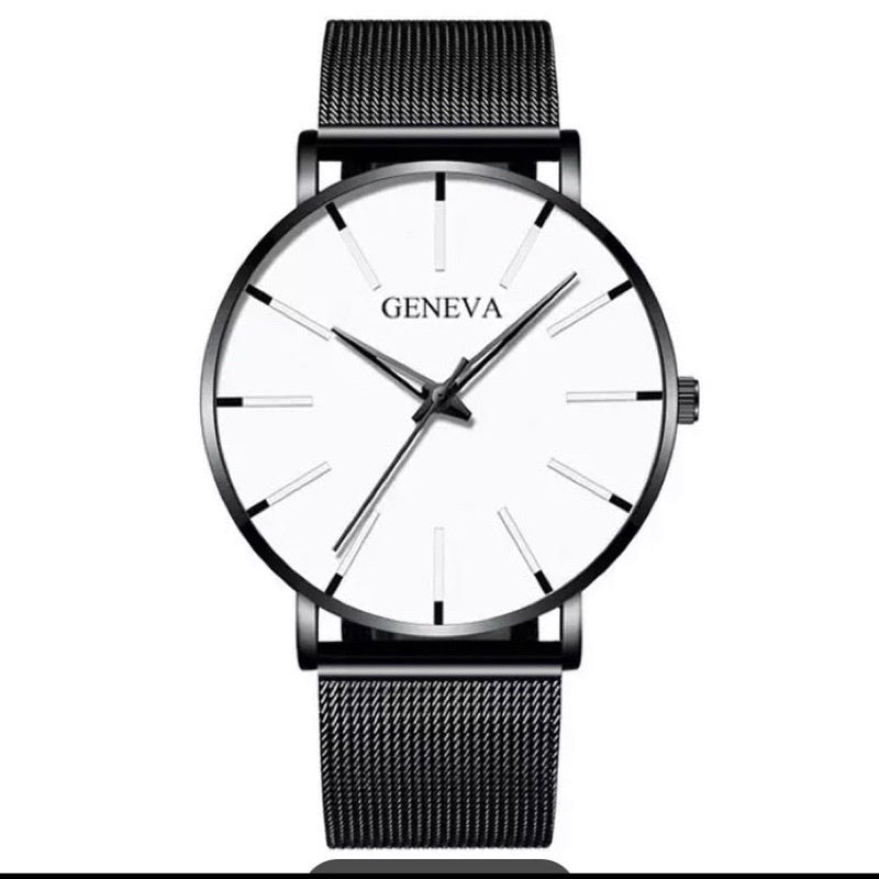 Relógio minimalista geneva masculino pulseira de metal FAVariedades