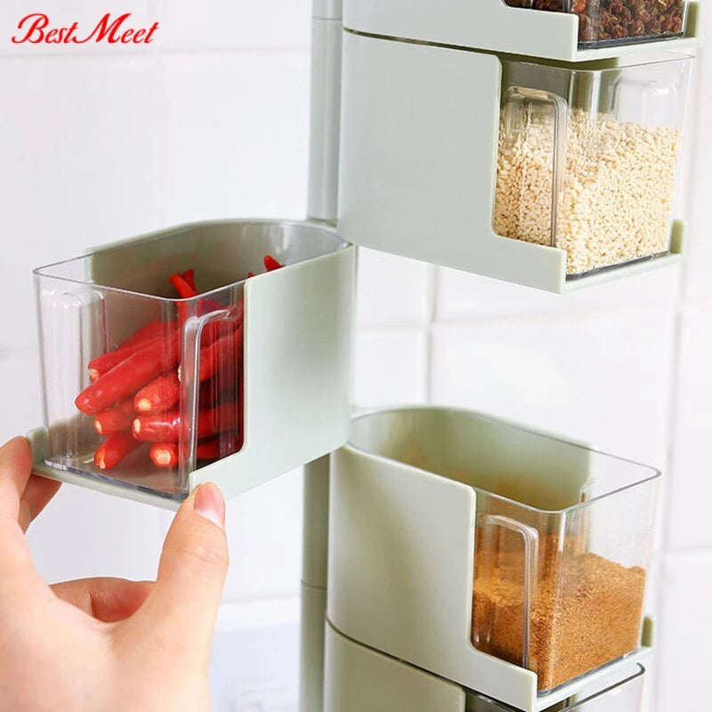 Temperos Condimentos Caixa Rotativa Titular Rotating Spice Rack Conjuntos Gadget De Cozinha Sal Shaker Açúcar Tigela Recipiente De Armazenamento De Plástico shopee