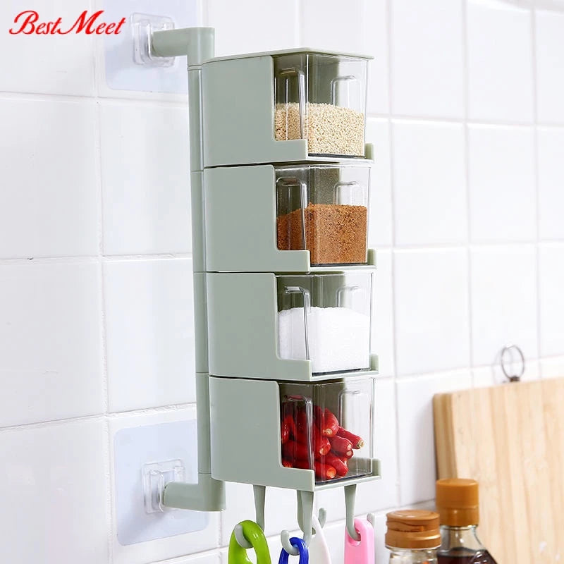 Temperos Condimentos Caixa Rotativa Titular Rotating Spice Rack Conjuntos Gadget De Cozinha Sal Shaker Açúcar Tigela Recipiente De Armazenamento De Plástico shopee