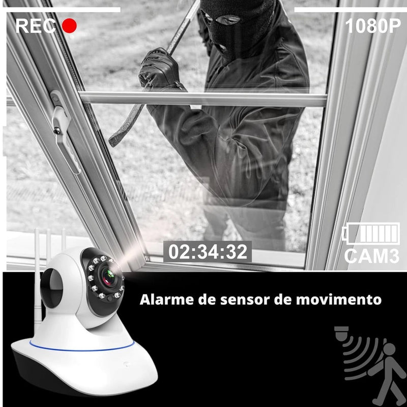 câmera iP robô 3 antenas wifi visão noturna full HD 360º microfone áudio babá eletrônica robozinho sem fio shopee