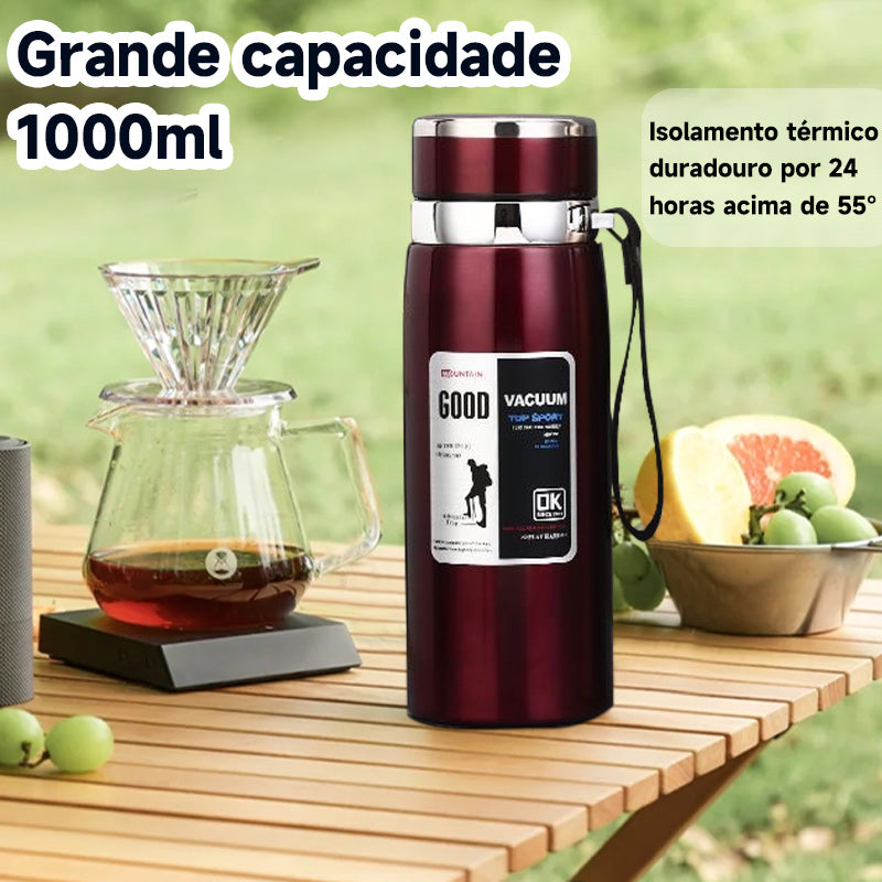 Garrafa Térmica 1000ml Copo Isolamento Duplo Aço Inoxidável A Vácuo Vacuum Bottle Super Resistente top FAVariedades