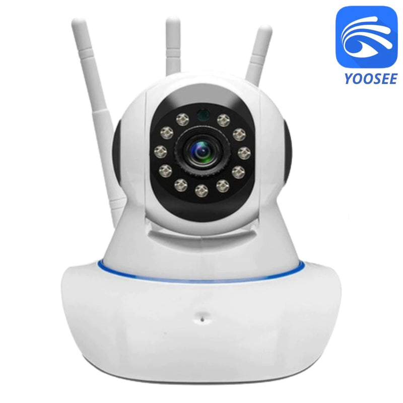 câmera iP robô 3 antenas wifi visão noturna full HD 360º microfone áudio babá eletrônica robozinho sem fio shopee