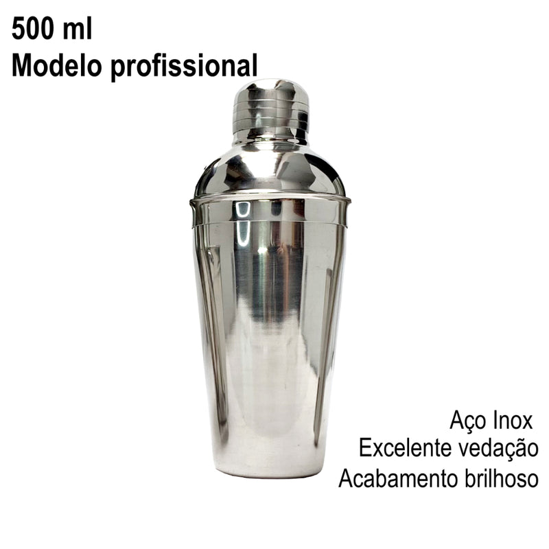 KIT Caipirinha Bartender 7 Peças Aço Inox - Coqueteira 500 ml + Socador, Dosador, Balde, Colher, Pegador gelo e Peneira Completo FAVariedades