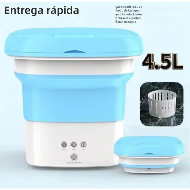 Mini Máquina de Lavar Roupas 8 Litros ou 4.5L Dobrável Balde Portátil Secagem Rápida Centrífuga Com Luz U.V shopee