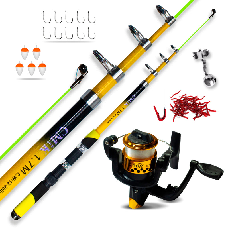 Kit Pesca - Vara, Molinete e Linha - Iniciantes Ótimo P/ Pesqueiro Rios Lagos + acompanhamento - VARA DE PESCA 1,70 - 1 VARA 1 MOLINETE + acompanhamento shopee