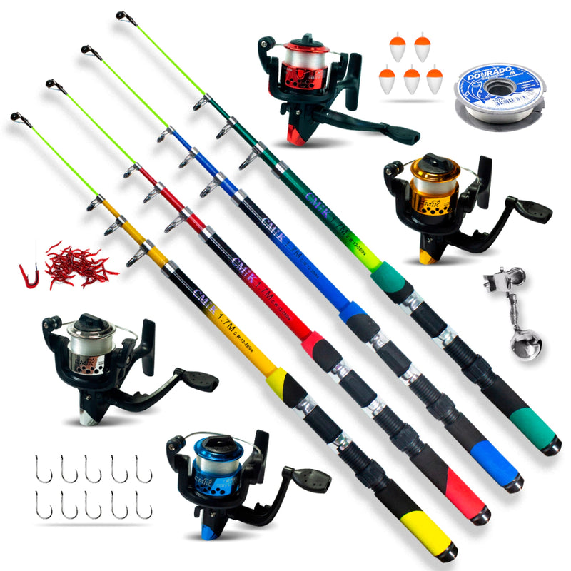 Kit Pesca - Vara, Molinete e Linha - Iniciantes Ótimo P/ Pesqueiro Rios Lagos + acompanhamento - VARA DE PESCA 1,70 - 1 VARA 1 MOLINETE + acompanhamento shopee