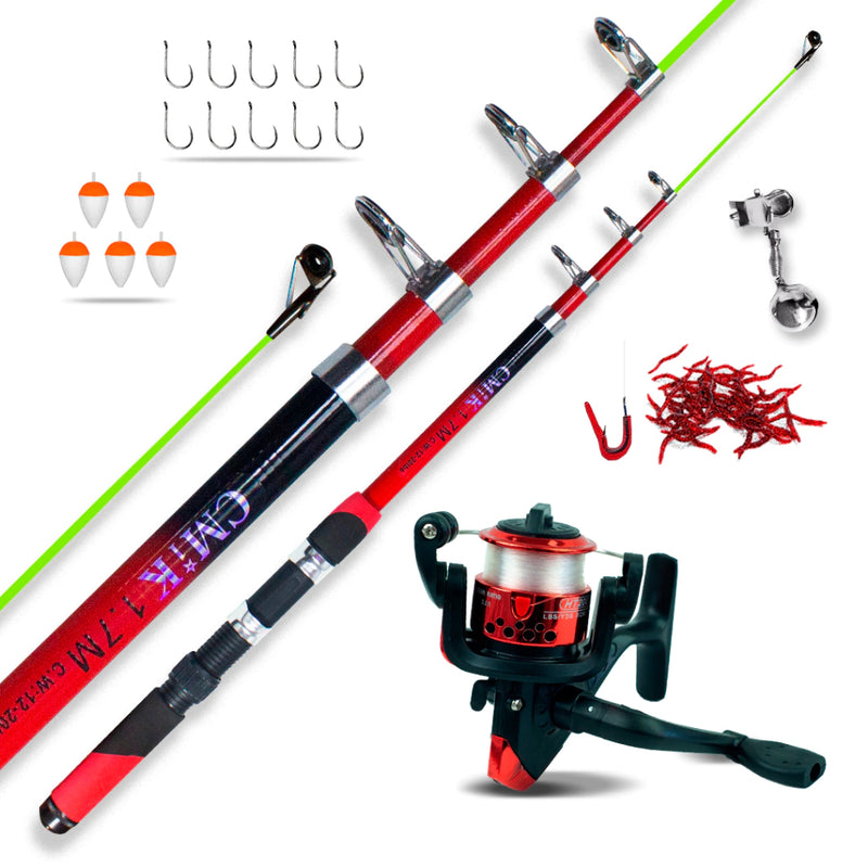 Kit Pesca - Vara, Molinete e Linha - Iniciantes Ótimo P/ Pesqueiro Rios Lagos + acompanhamento - VARA DE PESCA 1,70 - 1 VARA 1 MOLINETE + acompanhamento shopee