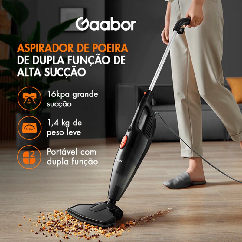 Aspirador de Pó Vertical Gaabor 2 em 1 Doméstico Leve Preto 16.000Pa Sucção Forte 127v/220V shopee