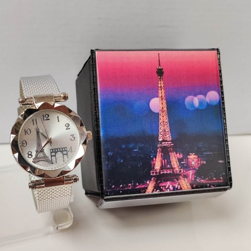 Kit com caixa Relógios Femininos de luxo Torre Eiffel Relógio de pulso para senhora presente ouro rosa preto Os relógios FAVariedades