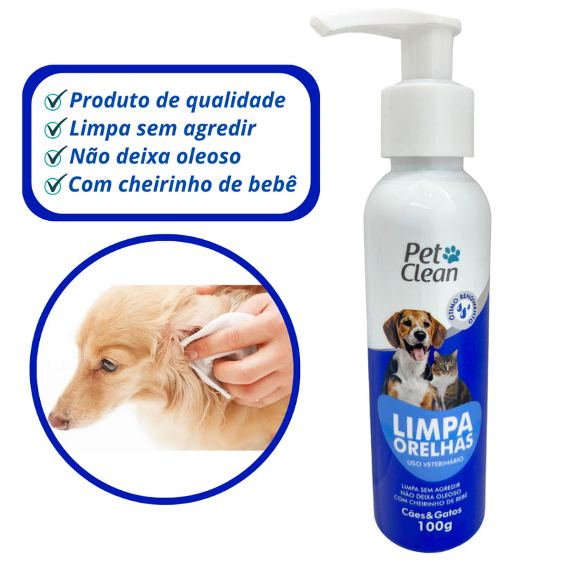 Limpador de Orelha Pet Clean 100g para cachorro e gato FAVariedades