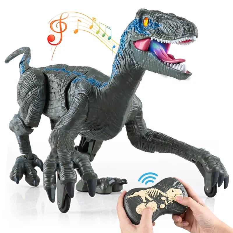 Dinossauro Recarregável Velociraptor C/ Controle remoto 5 Canais Luz e Som brinquedo infantil FAVariedades