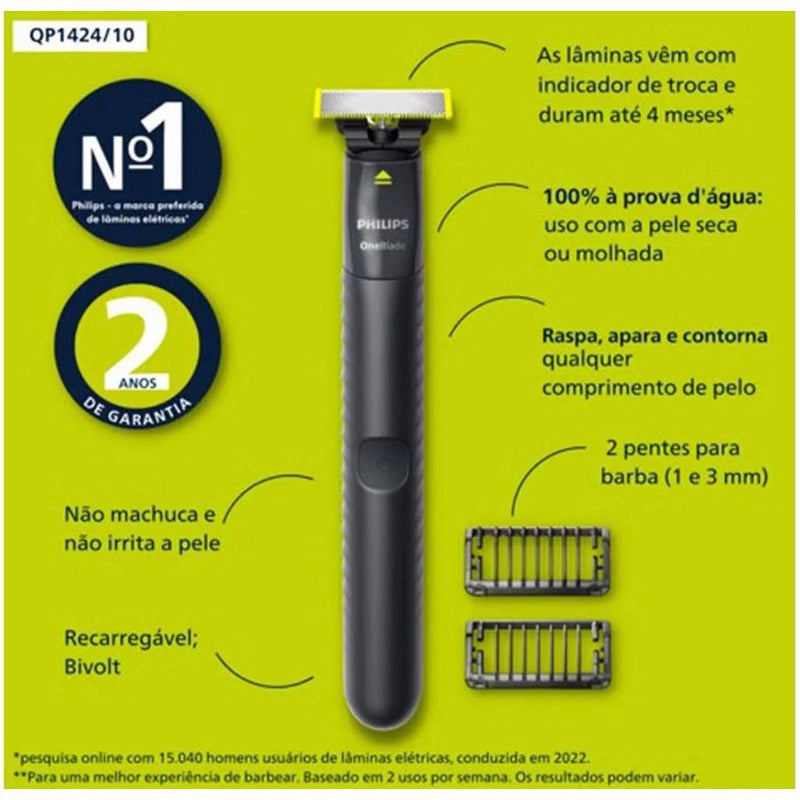 Barbeador elétrico Sem fio Philips Oneblade QP1424 Original FAVariedades