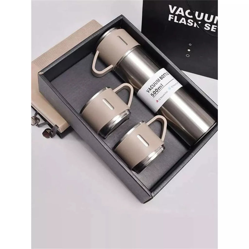 caneca Kit Garrafa Térmica Vacuum Bottle Inox 500ml + 3 Xícaras Bebidas Fria ou Quente shopee