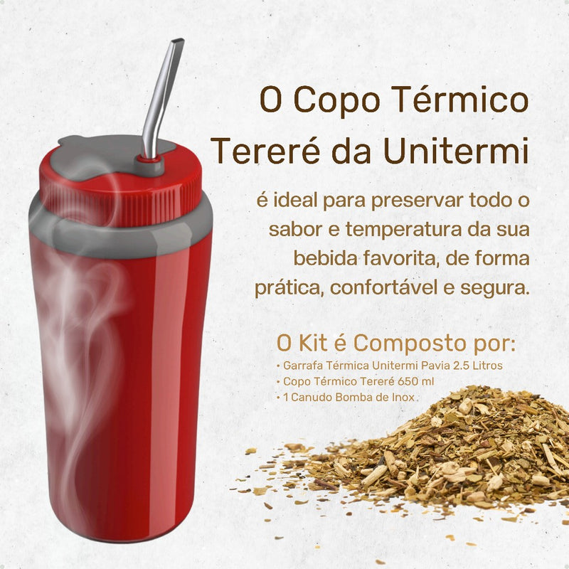 Kit Tererê Unitermi Garrafa Térmica 2,5L + Copo Térmico 650ML + Canudo De Inox FAVariedades