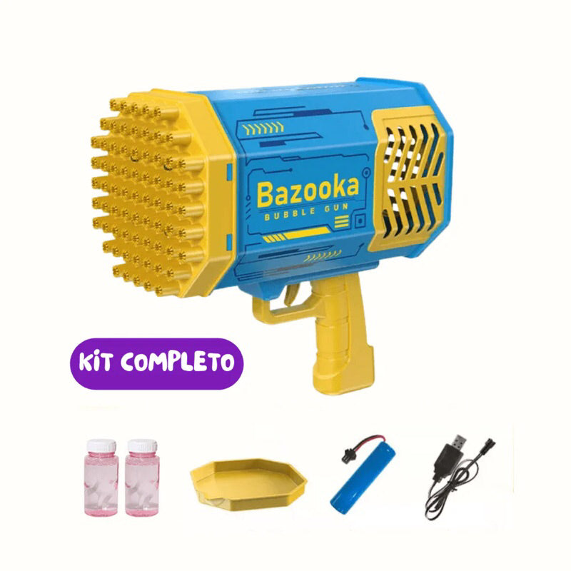 Brinquedo Bazooka Sopro Lança Bolhas de Sabão Luz Led 69 Furos FAVariedades