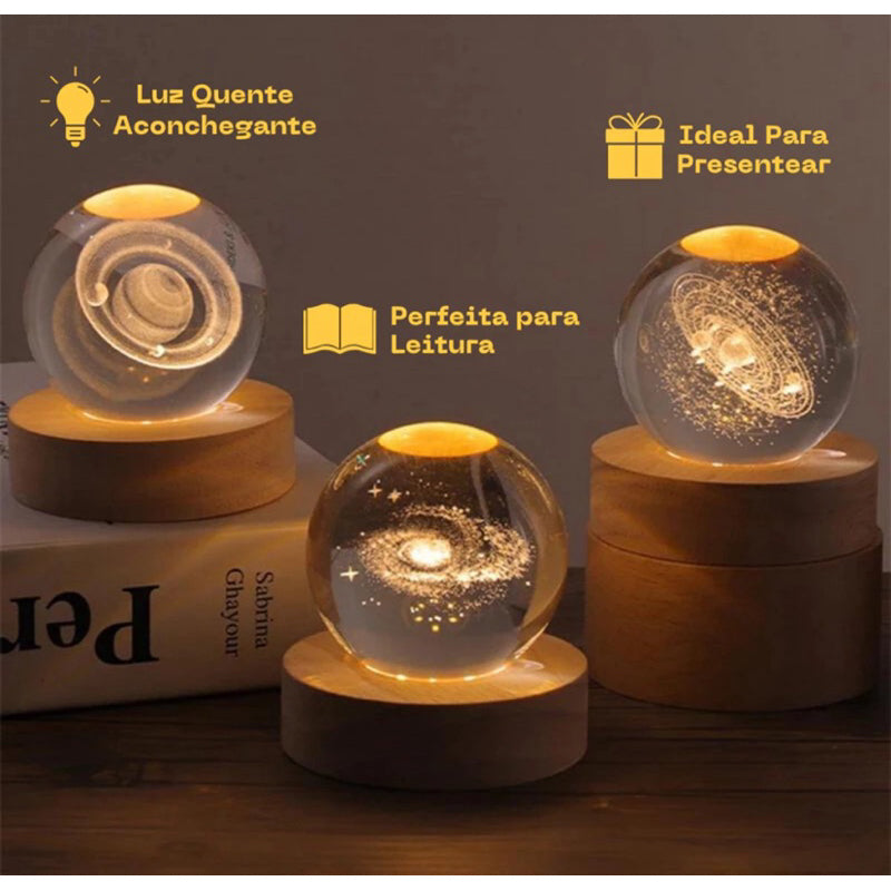 Luminária De Mesa Abajur Bola de Cristal em Led - Sistema Solar / Saturno / Galáxia / Globo Terrestre (planeta terra) - Presente FAVariedades