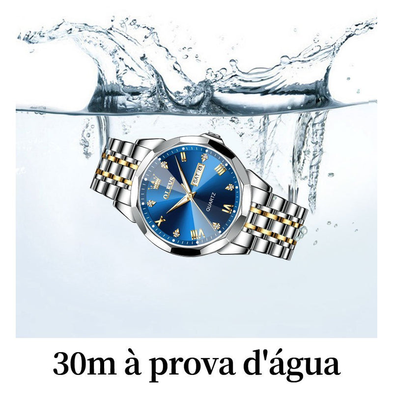 OLEVS relogio relógio masculino a prova d água Original Luminoso Quartzo aço inoxidável calendário 9931 FAVariedades