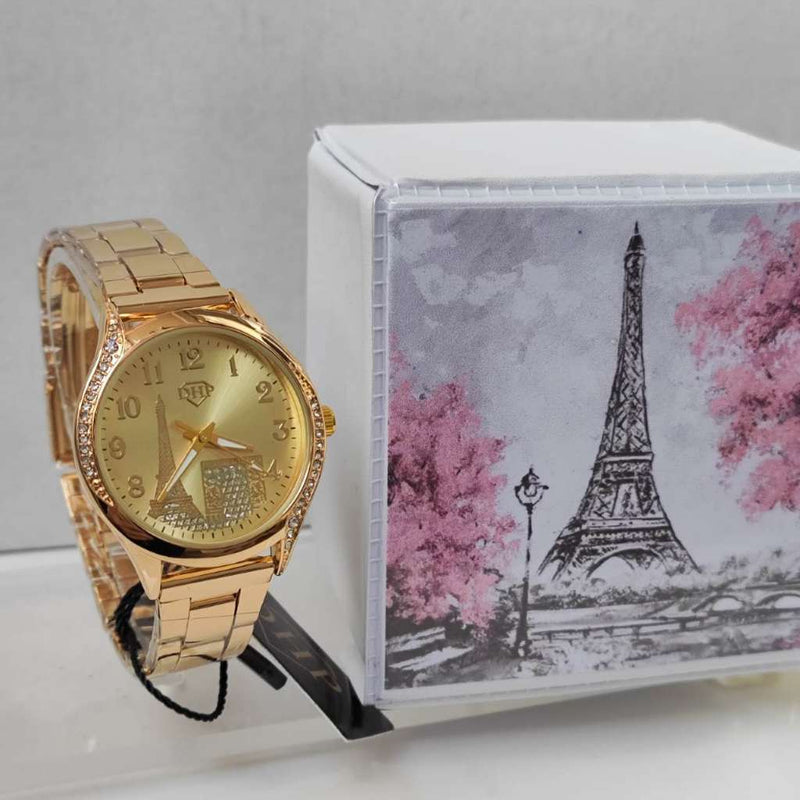 Kit com caixa Relógios Femininos de luxo Torre Eiffel Relógio de pulso para senhora presente ouro rosa preto Os relógios FAVariedades