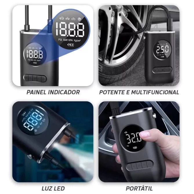 Mini Compressor de Ar Portatil Recarregavél Digital USB Calibrador Pneu Envio Imediato shopee