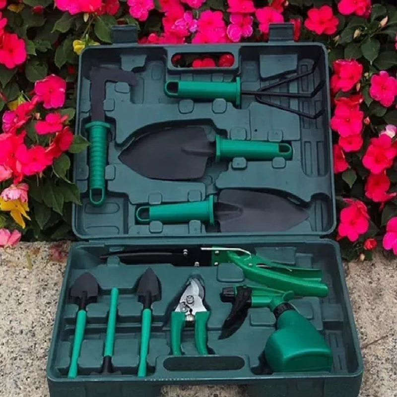 Kit Para Jardinagem Jardim Jogo Ferramentas Grama Corta Galhos Maleta Pás Poda 10 Peças Com Maleta Promoção FAVariedades