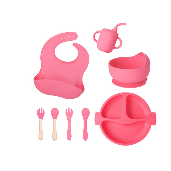 Conjunto de alimentação para bebês 8 em 1 de silicone Conjunto de alimentação para bebês Premium de silicone sem BPA à prova d'água FAVariedades