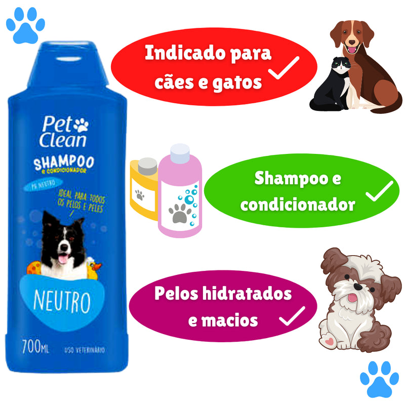 Shampoo e Condicionador para Cachorro e Gato Pet Clean - 700 ml FAVariedades