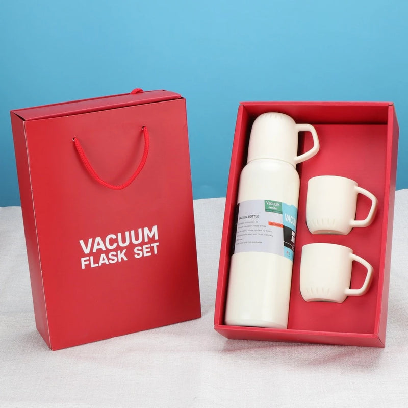 caneca Kit Garrafa Térmica Vacuum Bottle Inox 500ml + 3 Xícaras Bebidas Fria ou Quente shopee