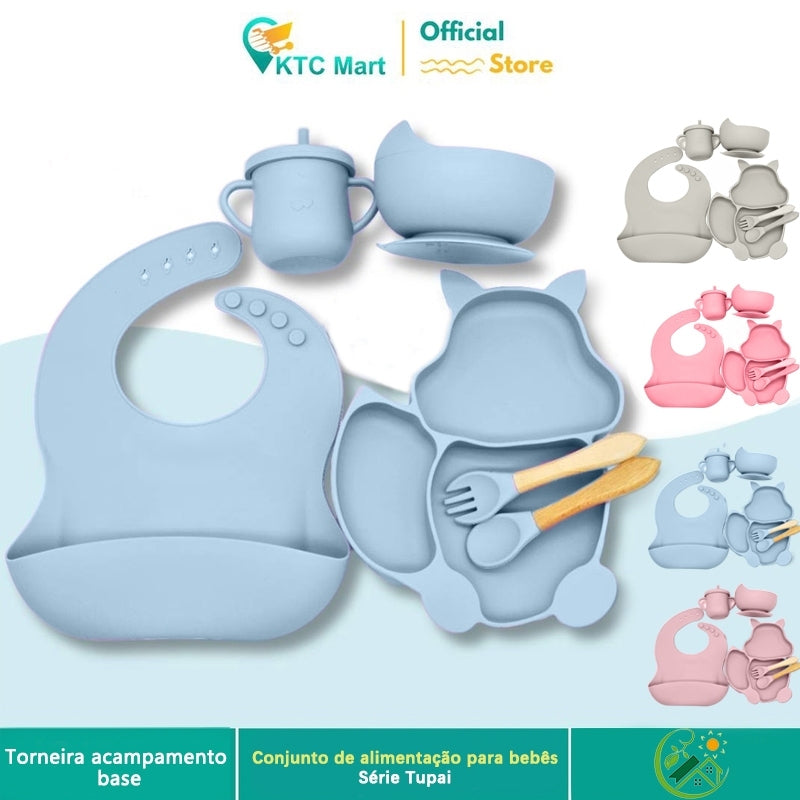 Conjunto de alimentação para bebês 8 em 1 de silicone Conjunto de alimentação para bebês Premium de silicone sem BPA à prova d'água FAVariedades