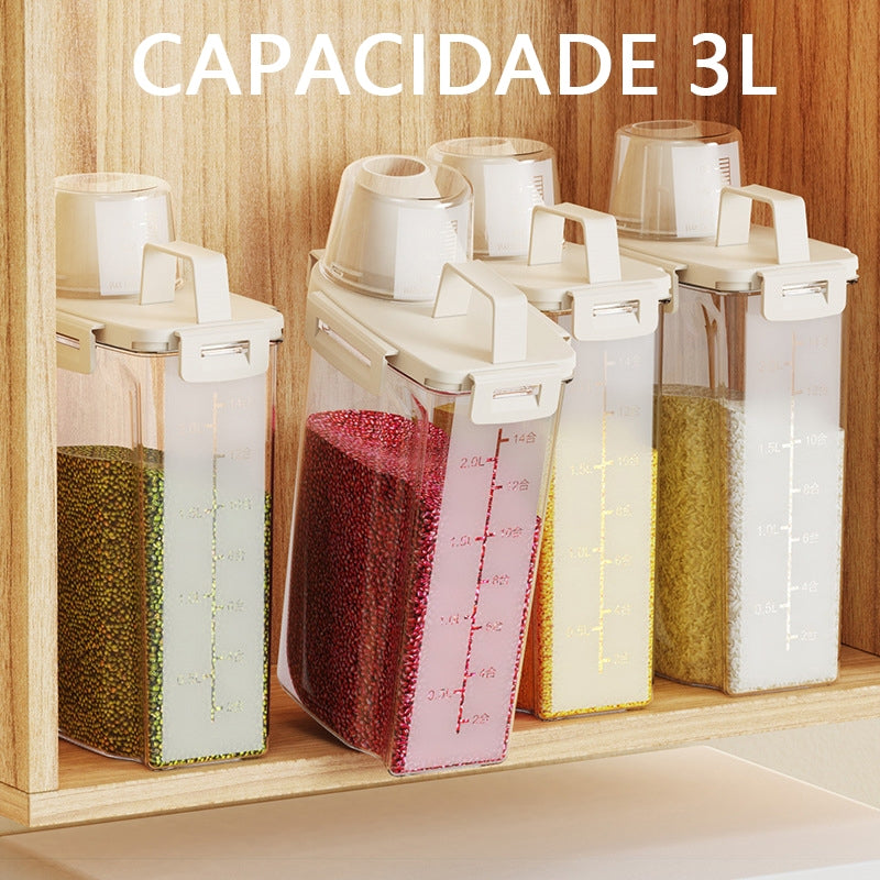 Dispenser para Alimentos 2,5L grãos cereais Tampa Com Trava pote hermético Copo Medidor Multiuso BC-11/BC-12/BC-13 FAVariedades