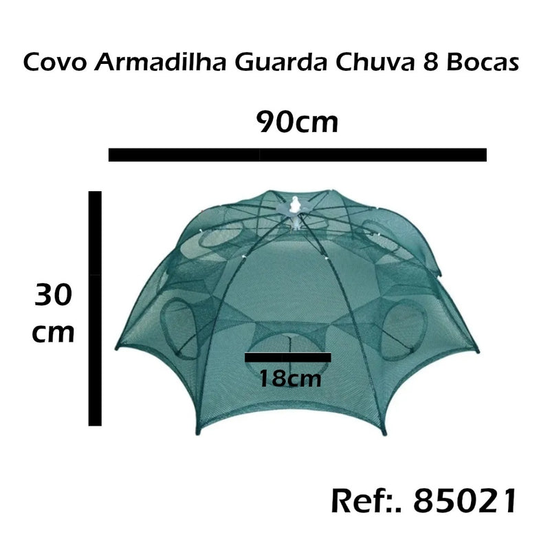 Armadilha Covo Peixe Isca Viva Lambaris Camarões 90x90cm/ peixes com 8 entradas Rede Retrátil FAVariedades