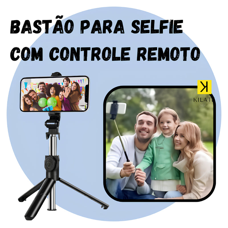 Bastão Tripé Gimbal Suporte Pau de Selfie Celular Metal Controle Remoto Bluetooth Retrátil Ajuste FAVariedades