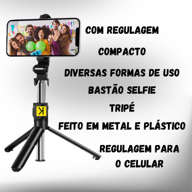 Bastão Tripé Gimbal Suporte Pau de Selfie Celular Metal Controle Remoto Bluetooth Retrátil Ajuste FAVariedades