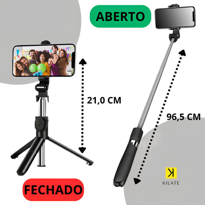 Bastão Tripé Gimbal Suporte Pau de Selfie Celular Metal Controle Remoto Bluetooth Retrátil Ajuste FAVariedades