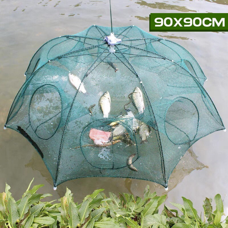 Armadilha Covo Peixe Isca Viva Lambaris Camarões 90x90cm/ peixes com 8 entradas Rede Retrátil FAVariedades