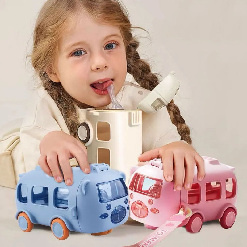 Garrafa de água Bus fofa para ônibus com alça para carro Pequeno copo de água desenho brinquedo portátil carrinho Top Tree FAVariedades