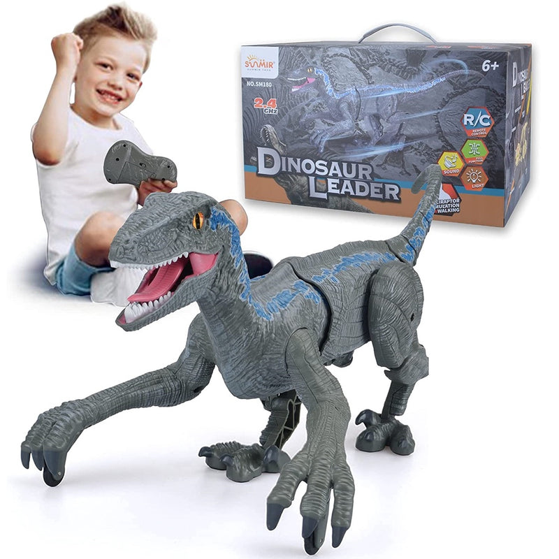 Dinossauro Recarregável Velociraptor C/ Controle remoto 5 Canais Luz e Som brinquedo infantil FAVariedades