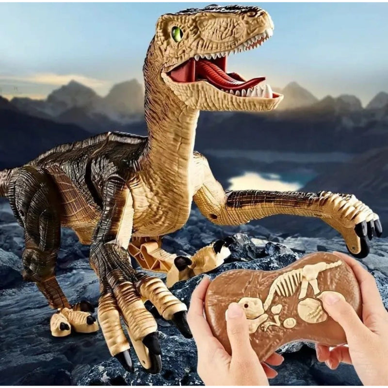 Dinossauro Recarregável Velociraptor C/ Controle remoto 5 Canais Luz e Som brinquedo infantil FAVariedades