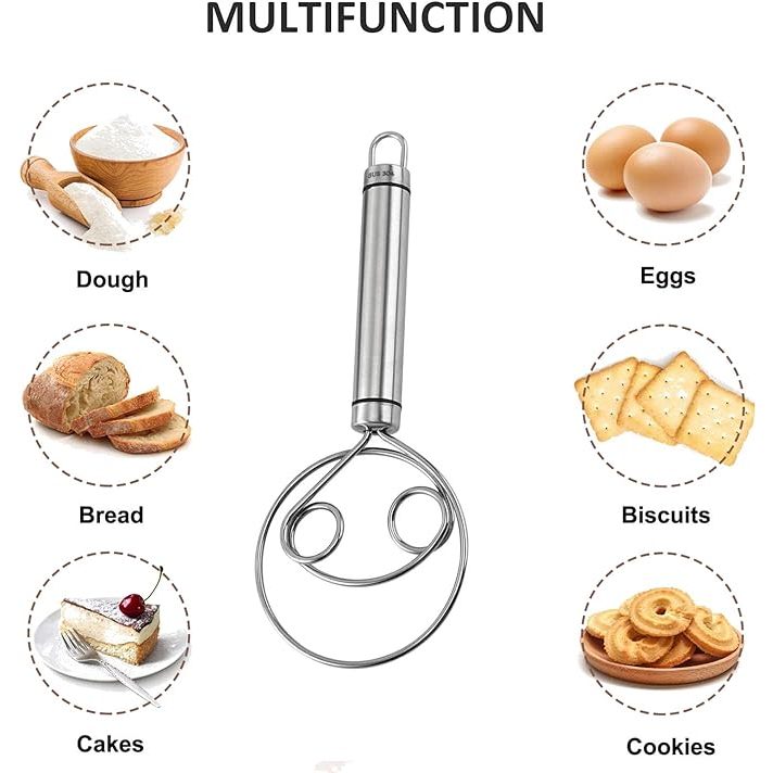 Batedor De Massa De Estilo Holandês De Aço Inoxidável Massa De Pão Holandês Misturador De Mão Alça De Aço Inoxidável FAVariedades
