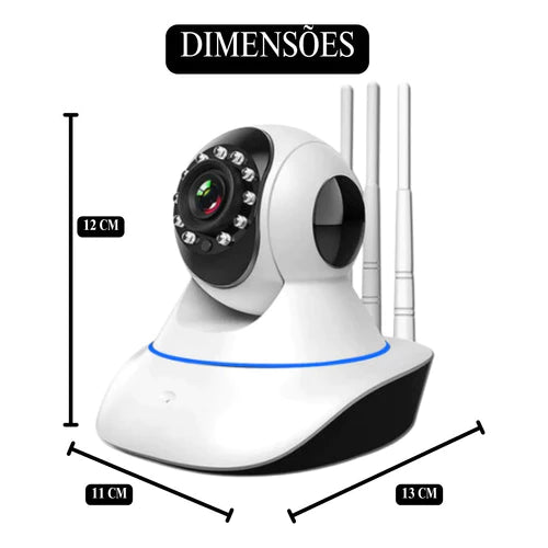 câmera iP robô 3 antenas wifi visão noturna full HD 360º microfone áudio babá eletrônica robozinho sem fio shopee