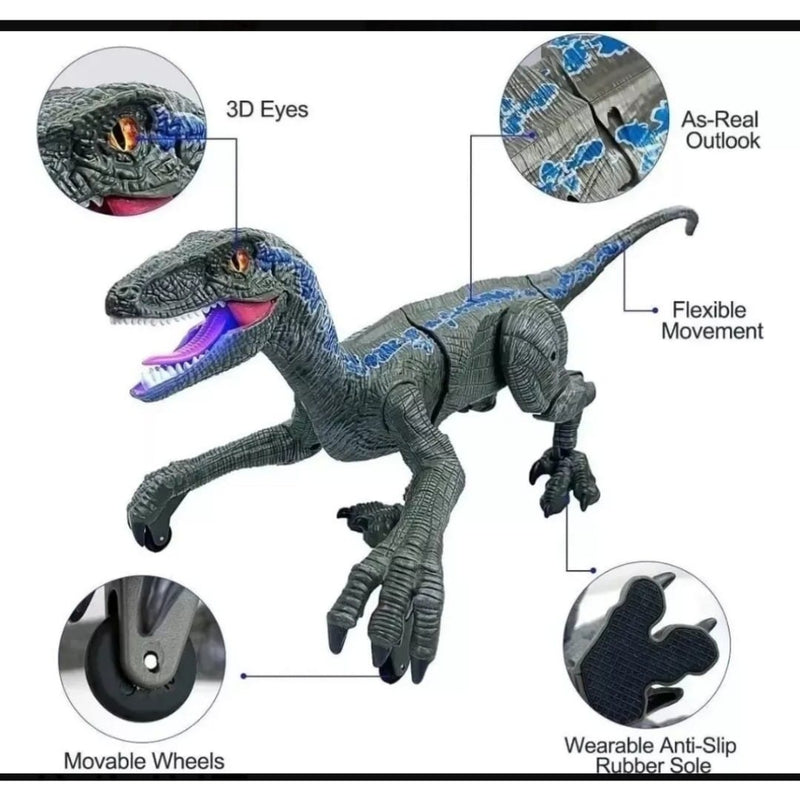 Dinossauro Recarregável Velociraptor C/ Controle remoto 5 Canais Luz e Som brinquedo infantil FAVariedades