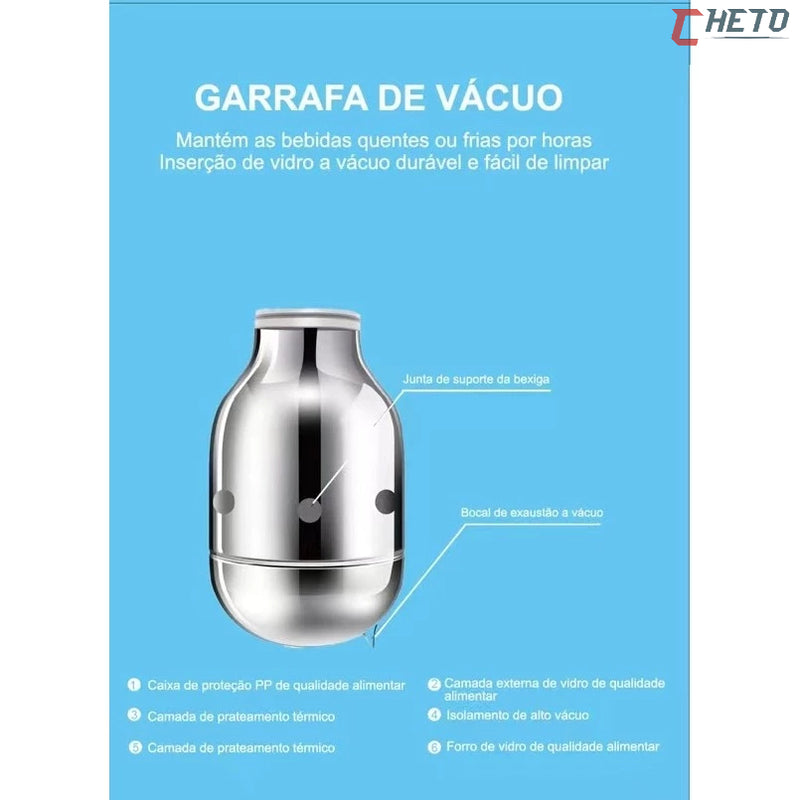 Garrafa Térmica Termometro Digital 1L Café Chá Nórdica Com Cabo Madeira FAVariedades